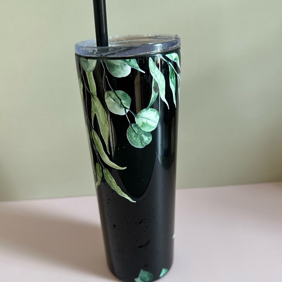Custom Green Leaf Black Travel Tumbler Drinkware 20oz - Picture 1 of 7